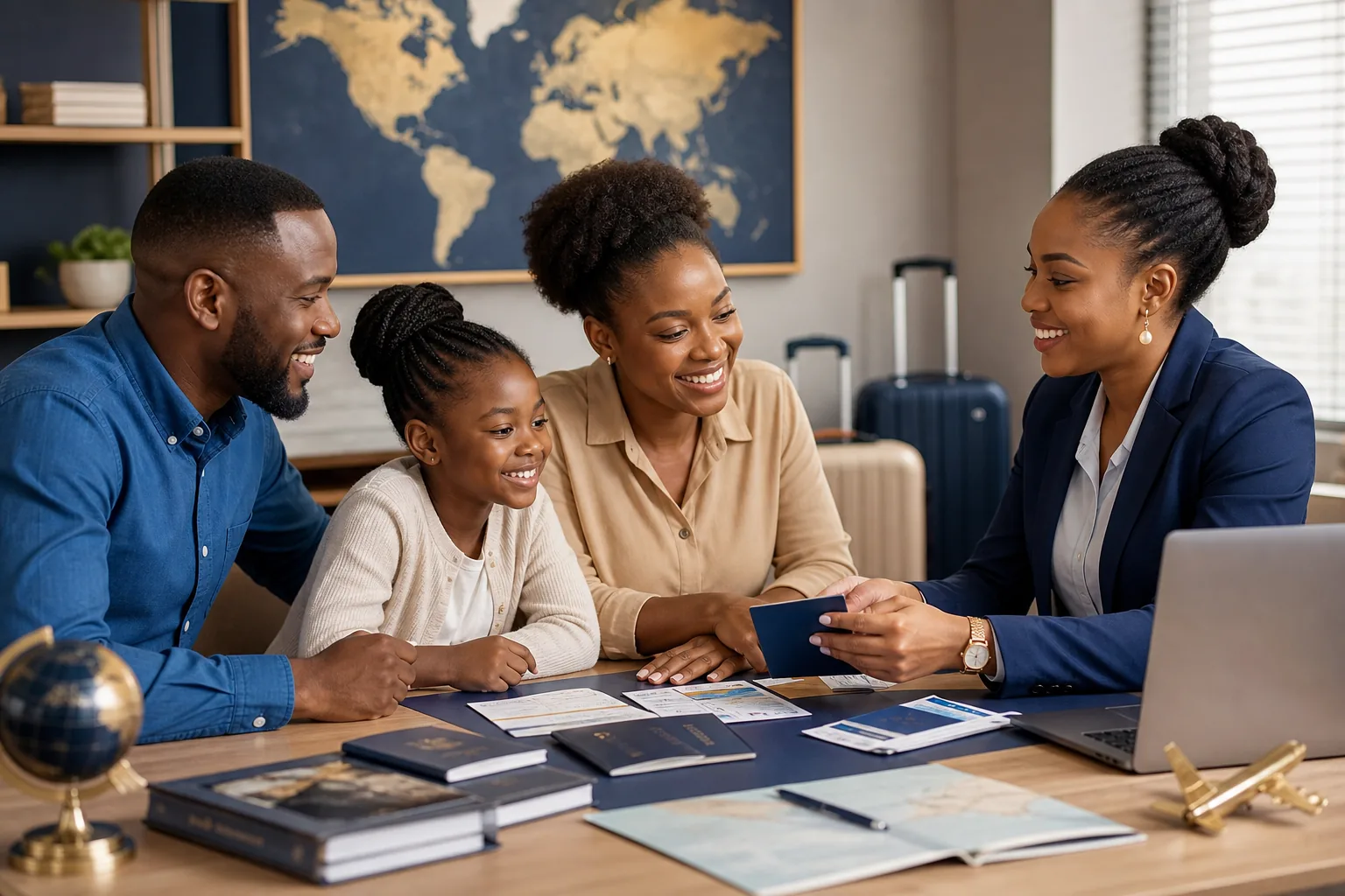 Familia a preparar viagem internacional com consultoria profissional